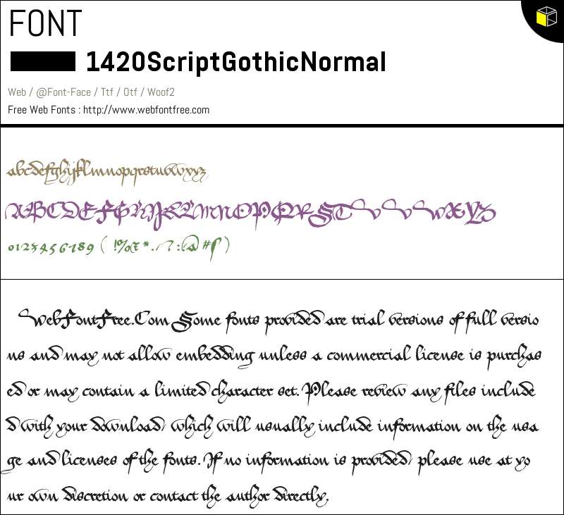 Fine Line Gothic Script 1420_Script_Gothic Normal Fonts Downloads - WebFontFree.Com