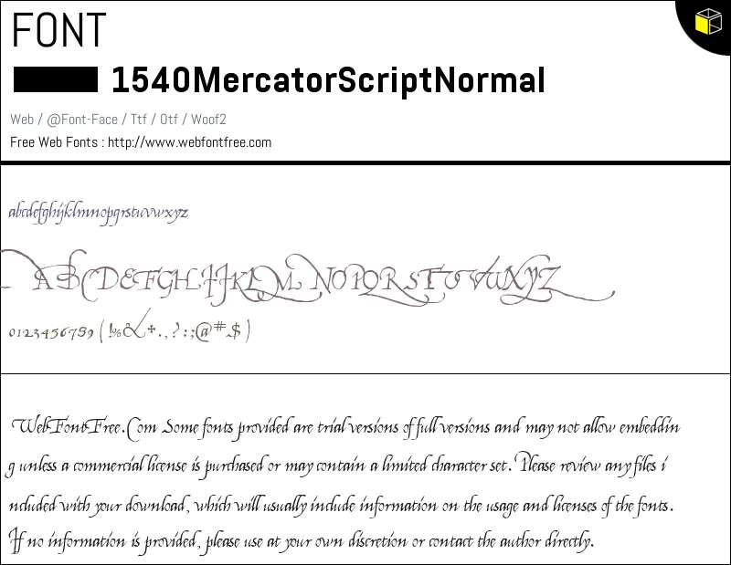 1540 Mercator Script Normal Fonts Downloads - WebFontFree.Com