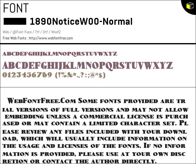 1890 Notice W00 Normal Fonts Downloads - WebFontFree.Com