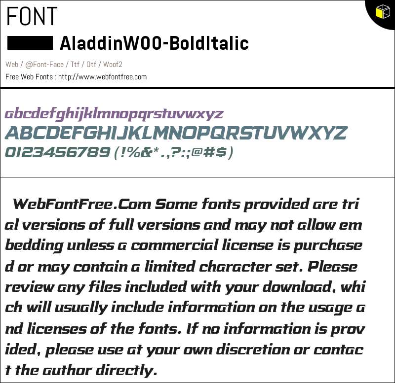 Aladdin W00 Bold Italic Fonts Downloads - WebFontFree.Com