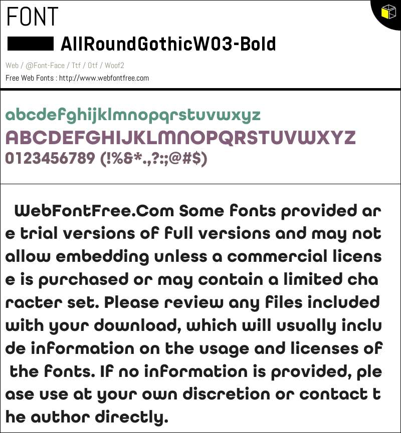 All Round Gothic W03 Bold Fonts Downloads - WebFontFree.Com