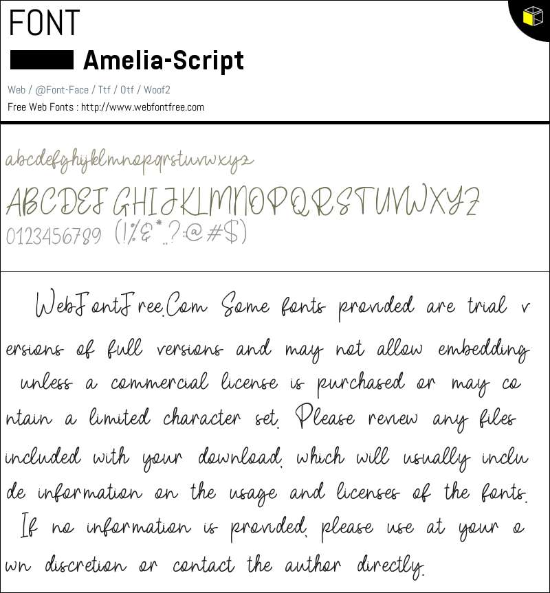 Amelia-Script Fonts Downloads - WebFontFree.Com