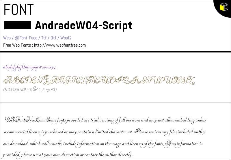 Andrade W04 Script Fonts Downloads - WebFontFree.Com