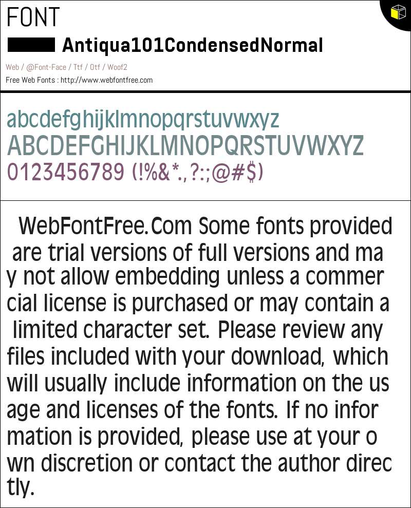 Antiqua 101 Condensed Normal Fonts Downloads - WebFontFree.Com