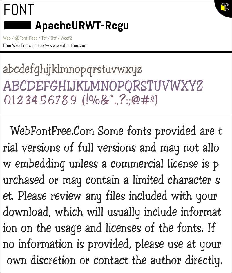 ApacheURWTReg Fonts Downloads - WebFontFree.Com