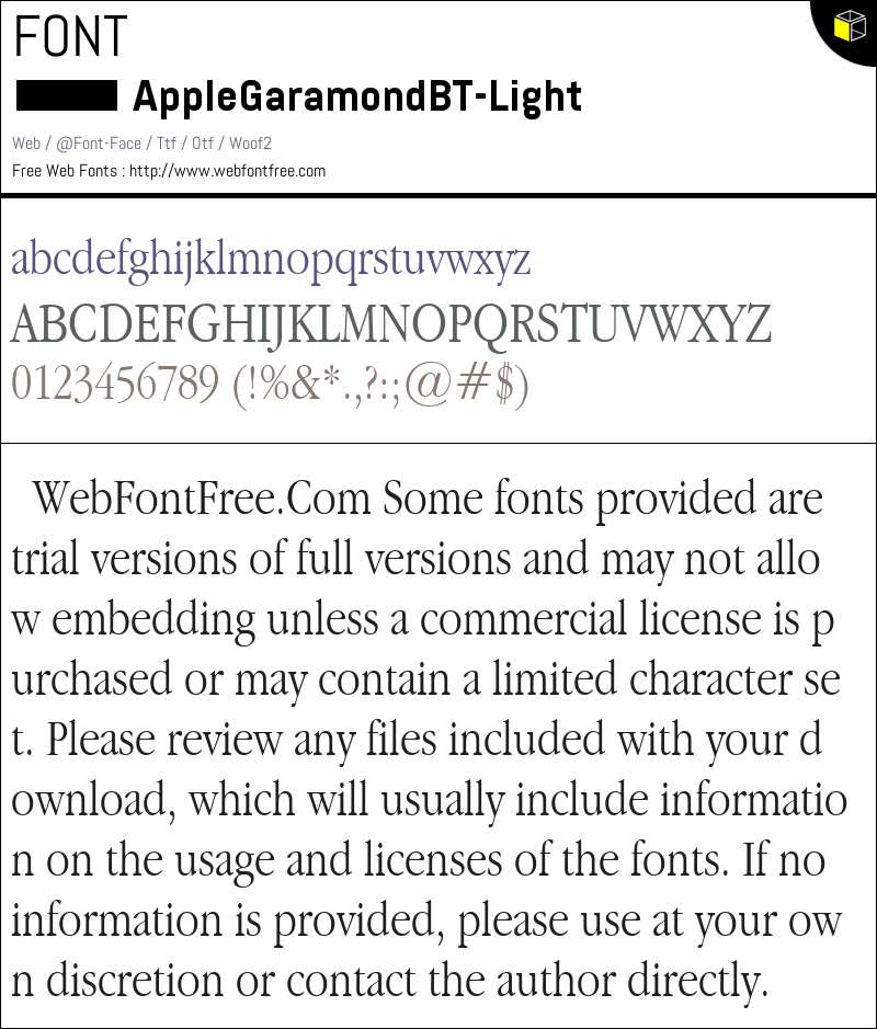 Apple Garamond BT Light Fonts Downloads - WebFontFree.Com