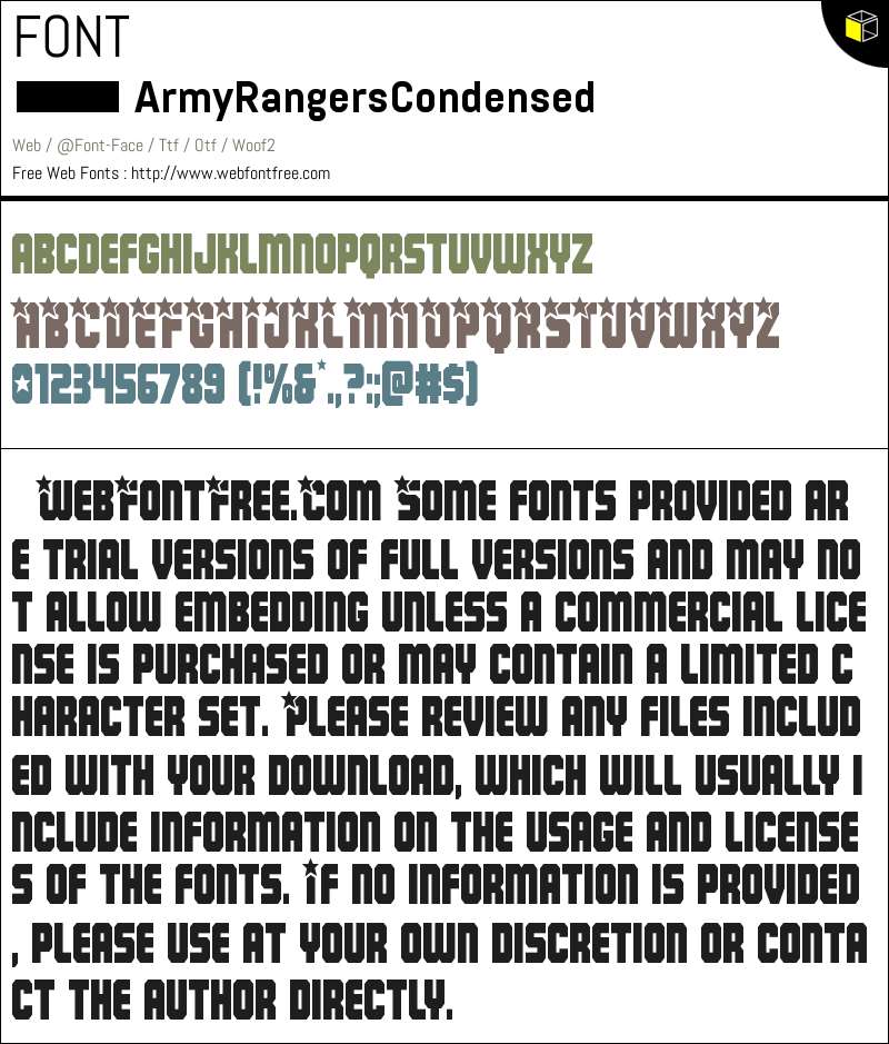 Army Rangers Condensed Fonts Downloads - WebFontFree.Com