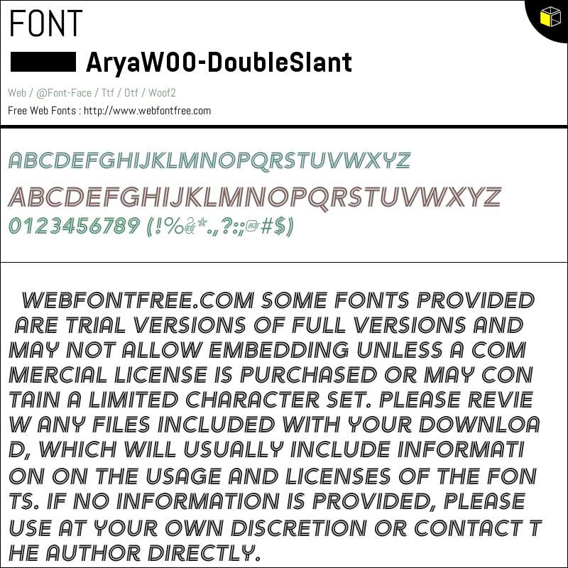 Arya W00 Double Slant Fonts Downloads - WebFontFree.Com