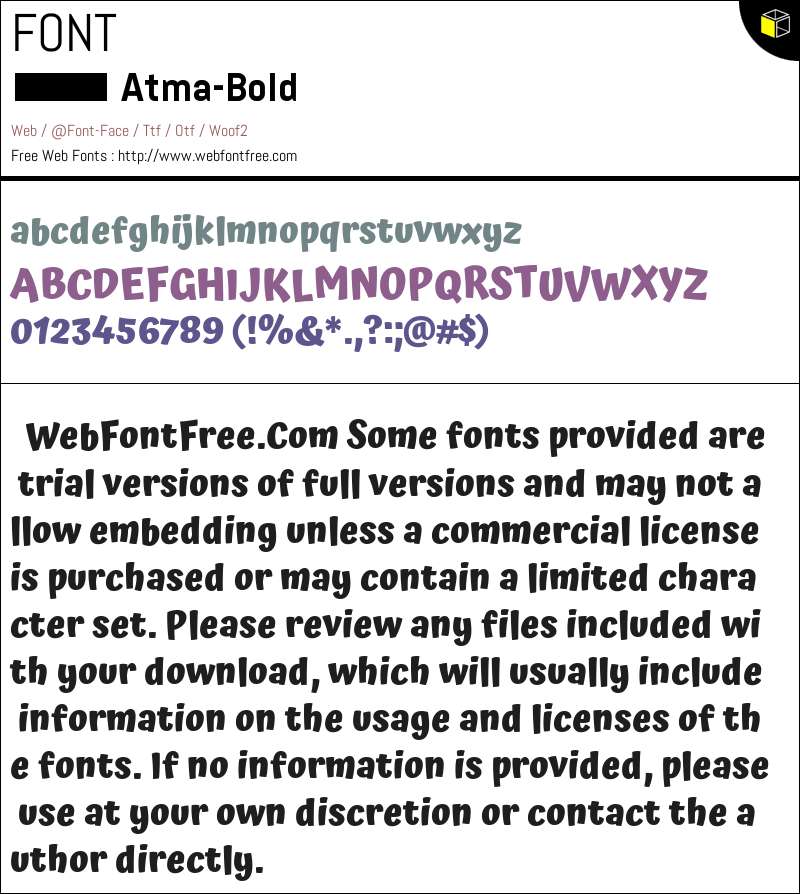 Atma Bold Fonts Downloads - WebFontFree.Com