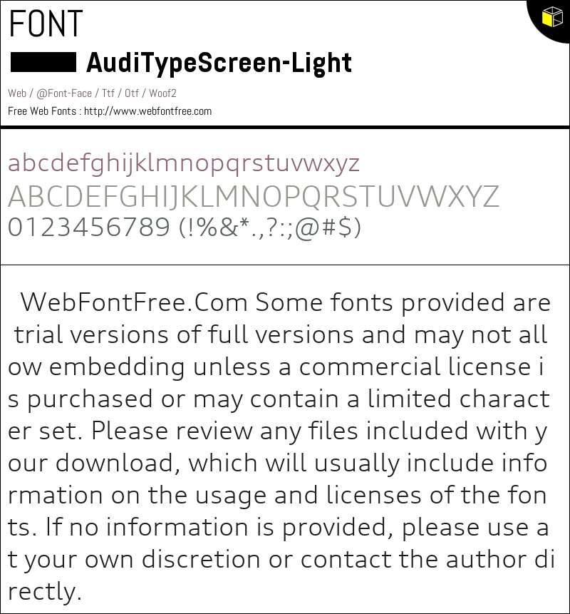 Audi Type Screen Light Fonts Downloads - WebFontFree.Com