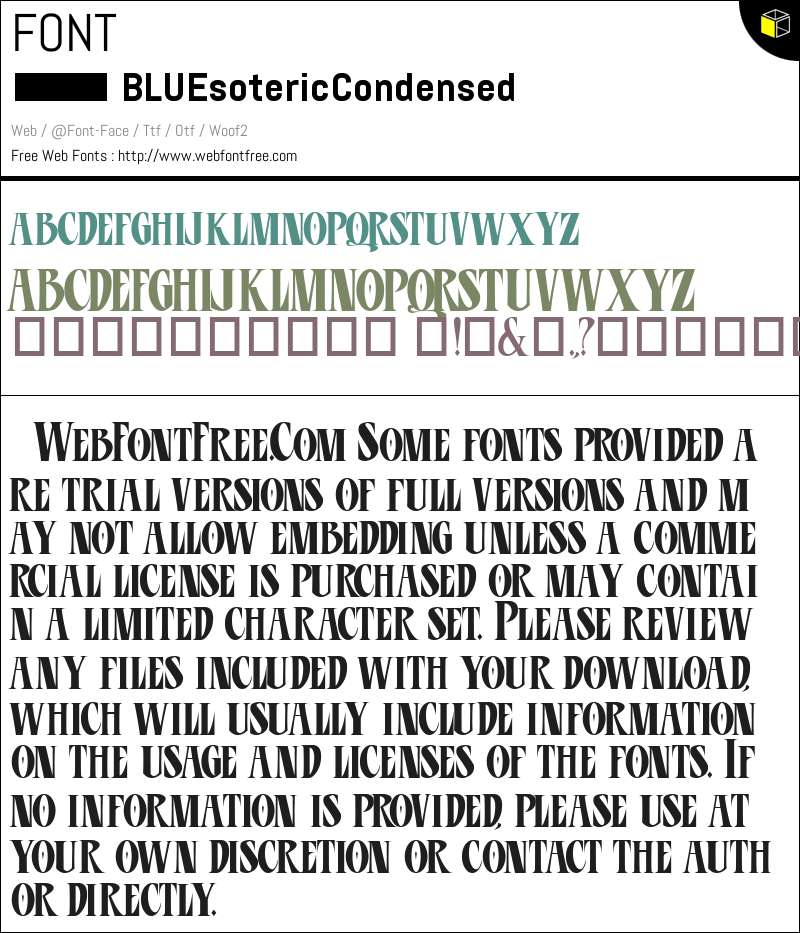 BLU Esoteric Condensed Fonts Downloads - WebFontFree.Com