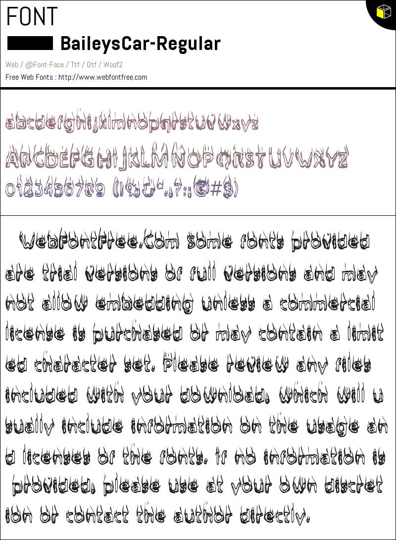 BaileysCar-Regular Fonts Downloads - WebFontFree.Com