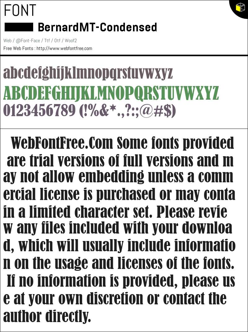 Bernard MT Condensed Fonts Downloads - WebFontFree.Com