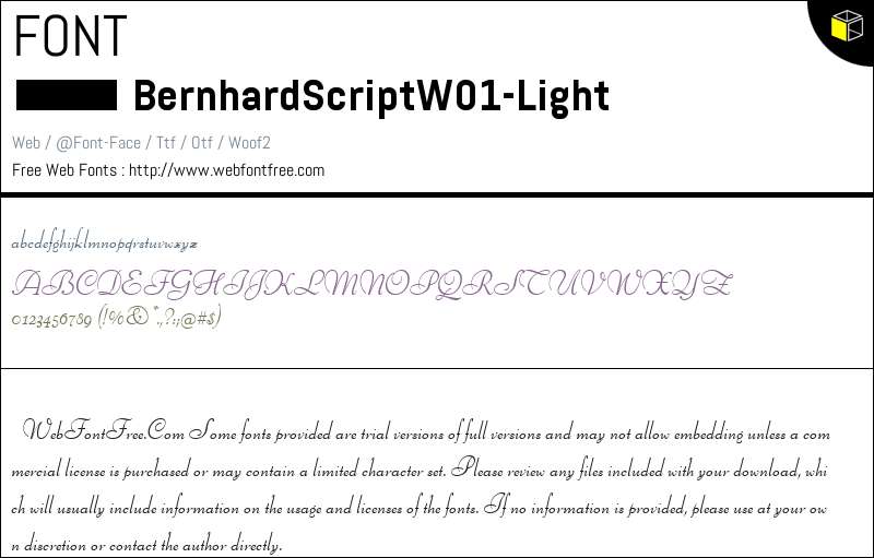 Bernhard Script W01 Light Fonts Downloads - WebFontFree.Com