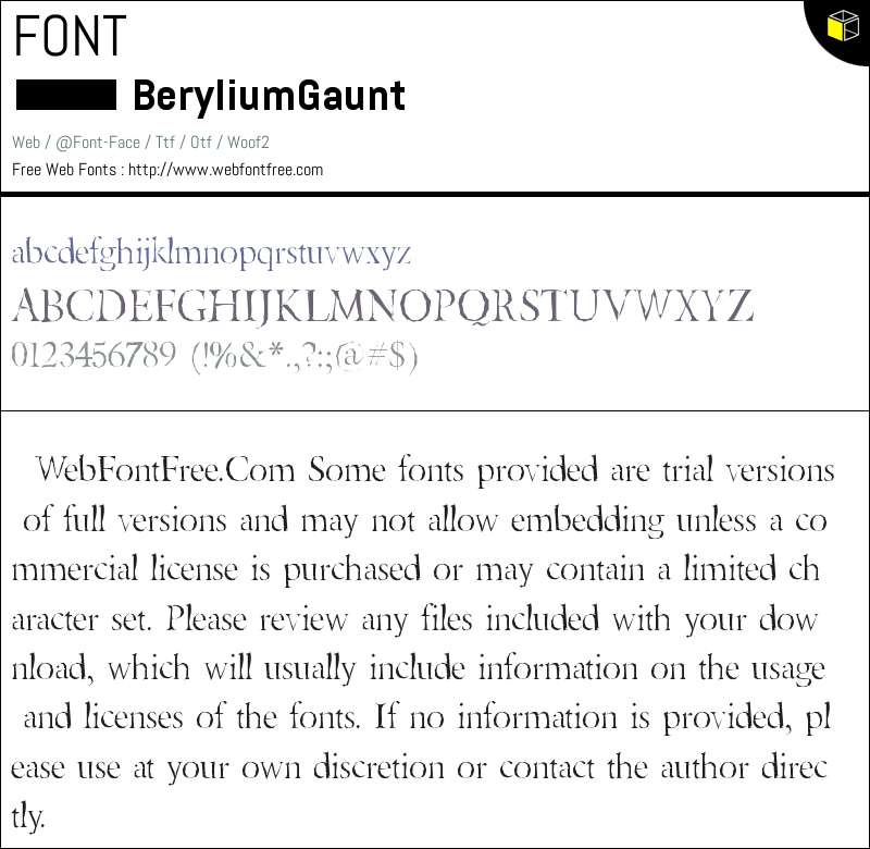 Berylium Gaunt Fonts Downloads - WebFontFree.Com