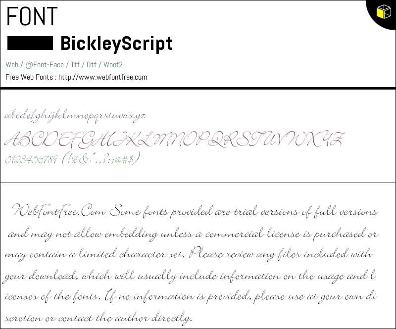 Bickley Script Fonts Downloads - WebFontFree.Com