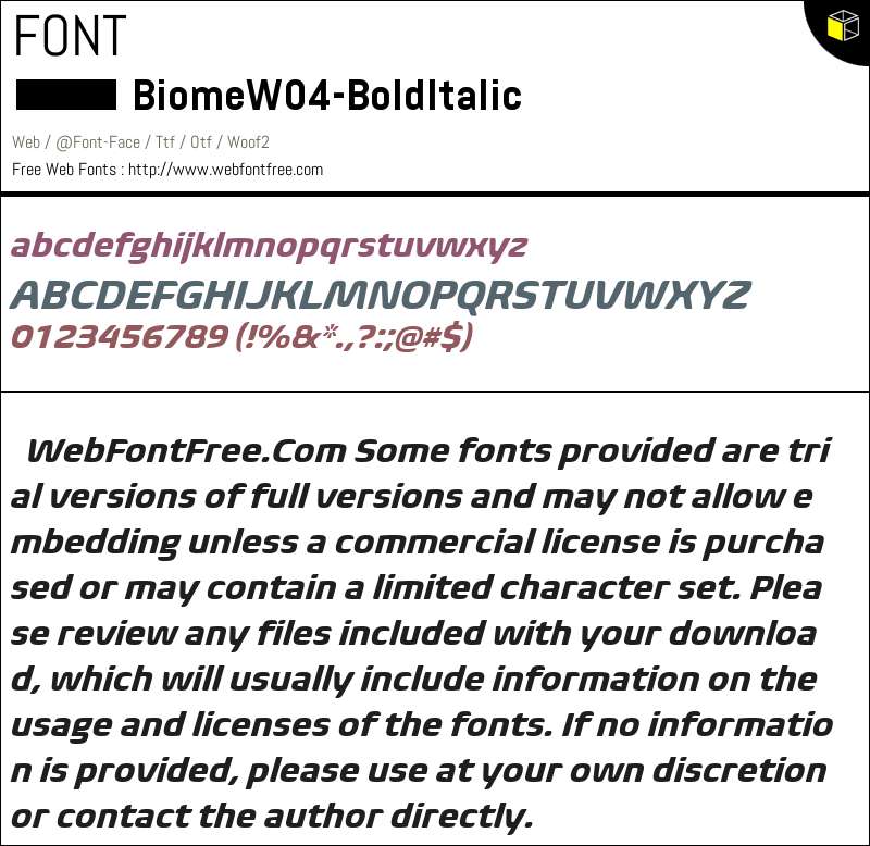 Biome W04 Bold Italic Fonts Downloads - WebFontFree.Com