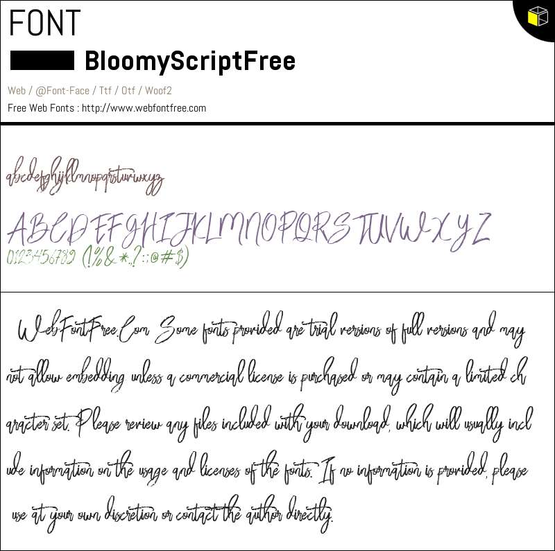 Bloomy Script Free Fonts Downloads - WebFontFree.Com