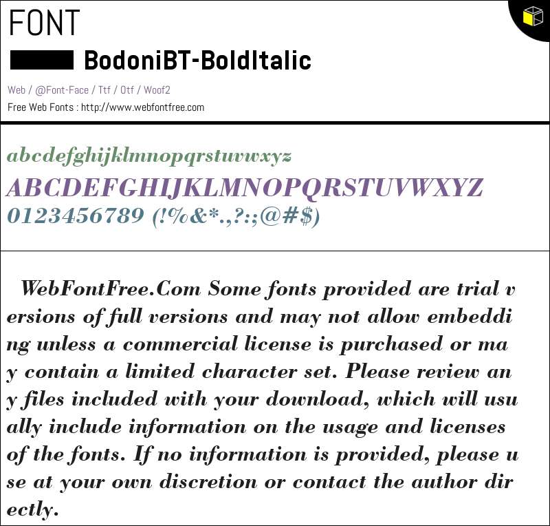 Bodoni Bd BT Bold Italic Fuentes Descargar