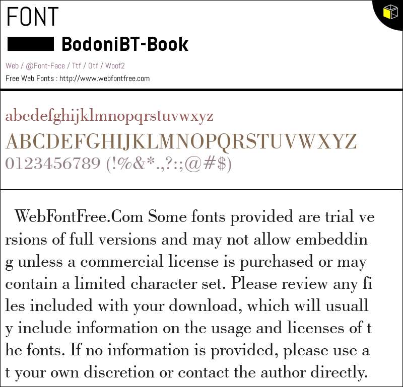 Bodoni Book BT 字体 下载 - WebFontFree.Com