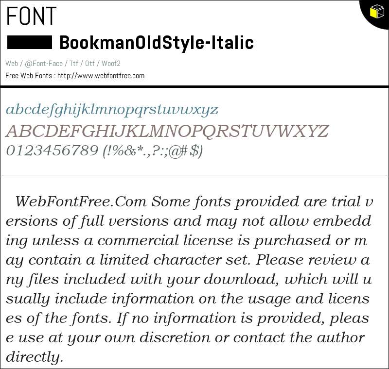 Bookman Old Style Italic Fuentes Descargar - WebFontFree.Com