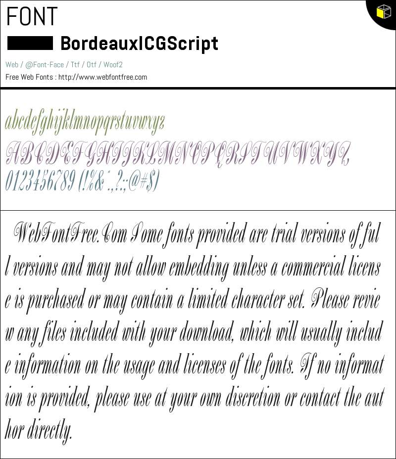 Bordeaux ICG Script Fonts Downloads - WebFontFree.Com