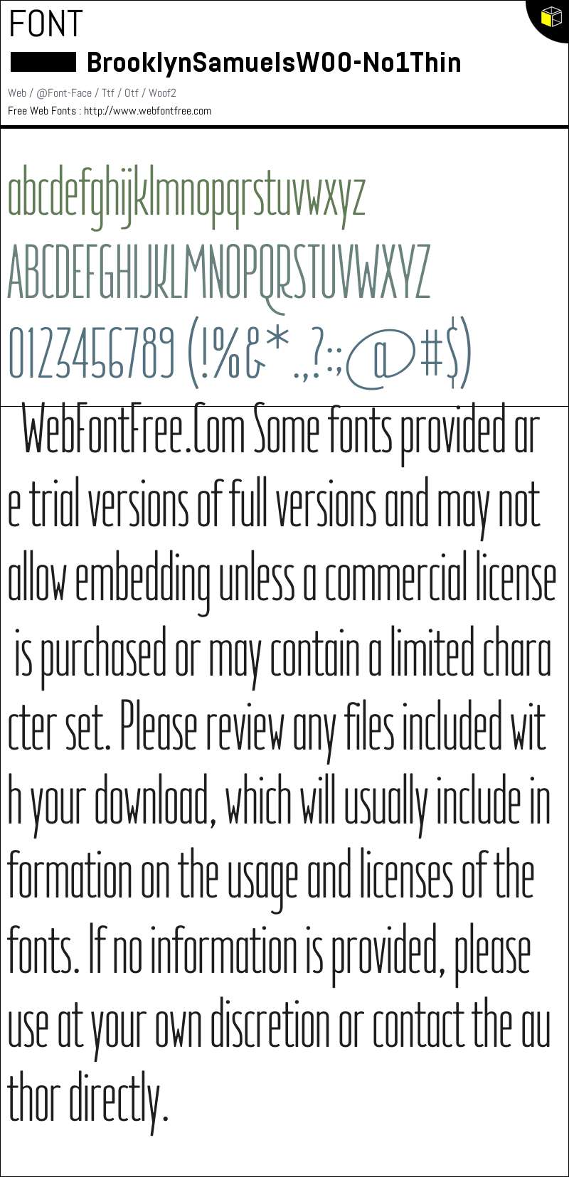 Brooklyn Samuels W00 No1 Thin Fonts Downloads - WebFontFree.Com