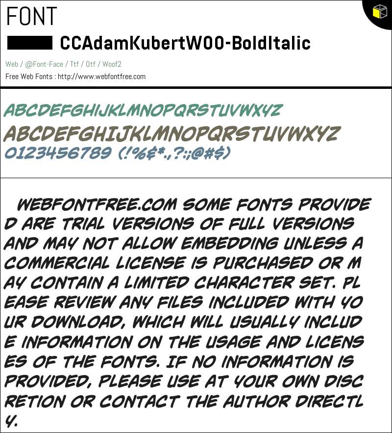 CCAdamKubert W00 Bold Italic Fonts Downloads - WebFontFree.Com