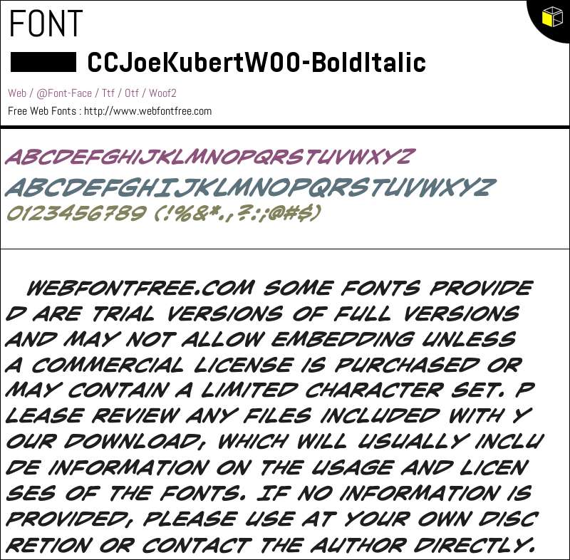 CCJoeKubert W00 Bold Italic Fonts Downloads - WebFontFree.Com