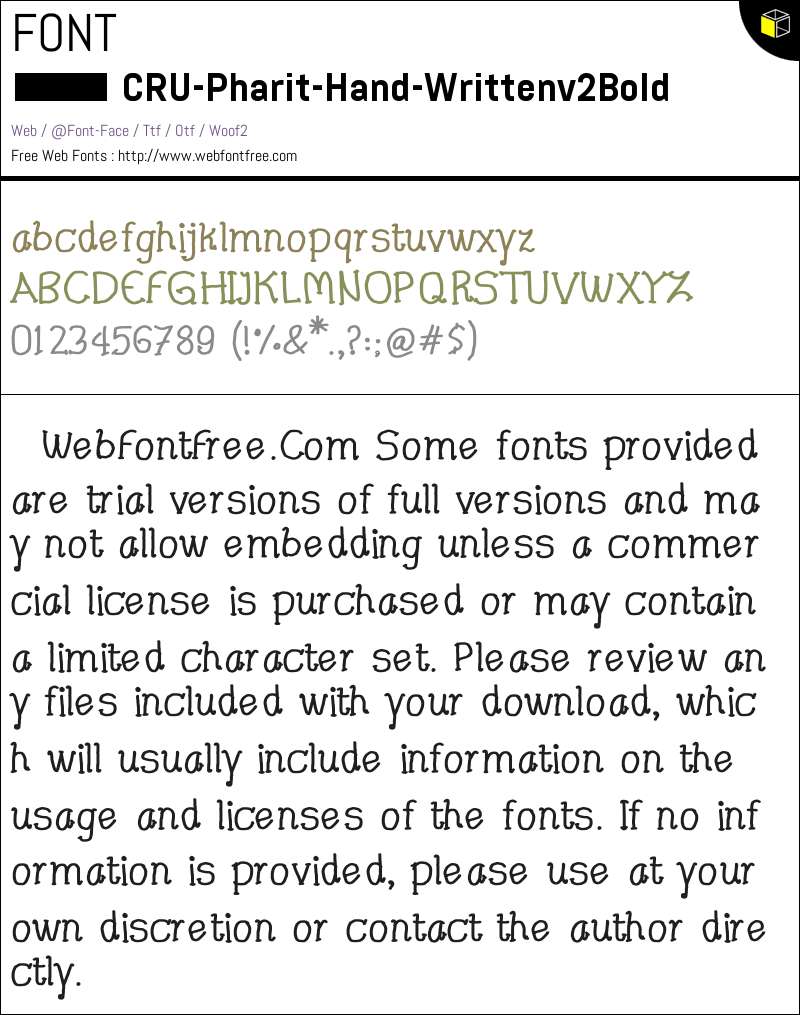CRU-Pharit-Hand-Written v2 Bold Fonts Downloads - WebFontFree.Com