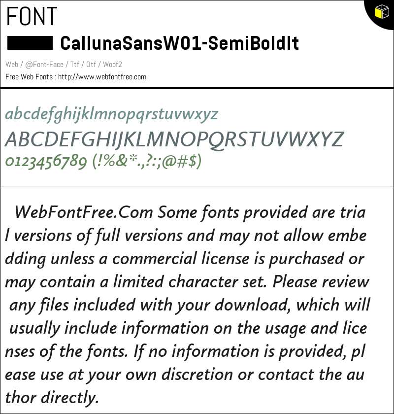 Calluna Sans W01 SemiBold It Fonts Downloads - WebFontFree.Com