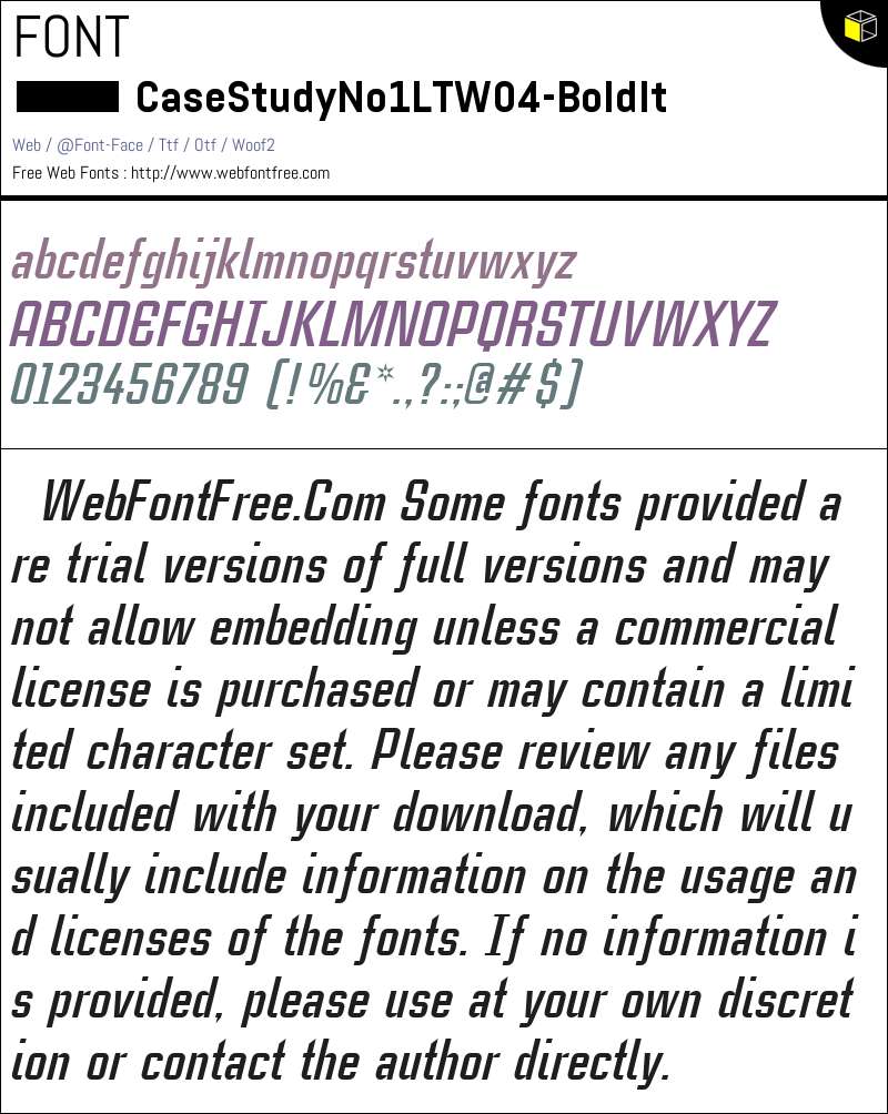 Fonts Case Code CaseStudyNo1 LT W04 Bold Italic Fonts Downloads - WebFontFree.Com