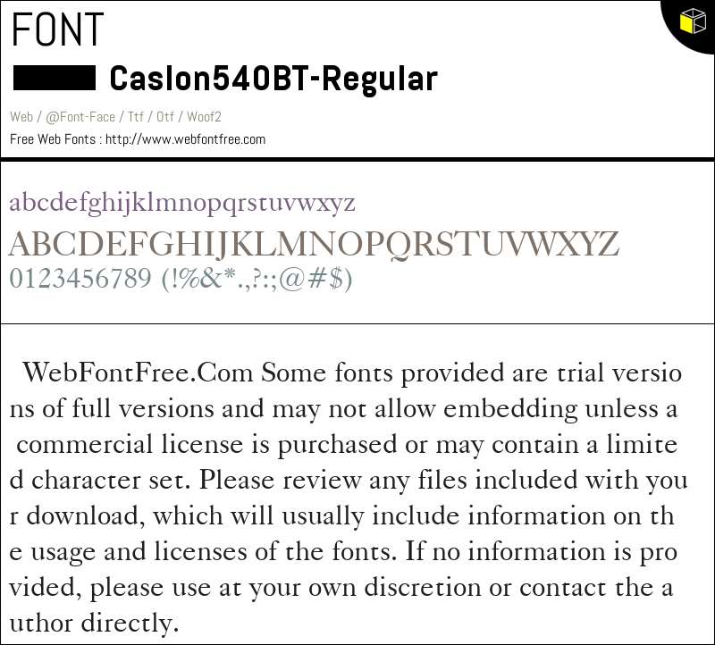 Caslon 540 BT Regular Fonts Downloads - WebFontFree.Com