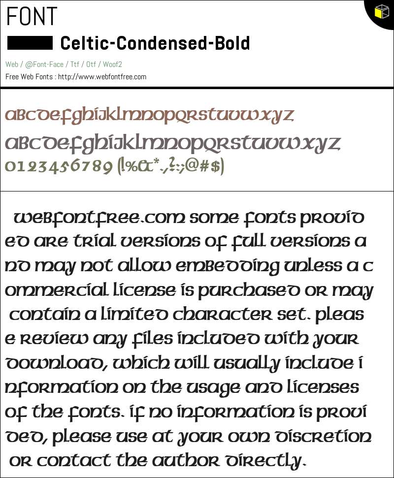 Celtic-Condensed Bold Fonts Downloads - WebFontFree.Com