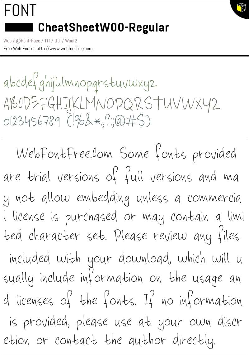 Cheat Sheet W00 Regular Fonts Downloads