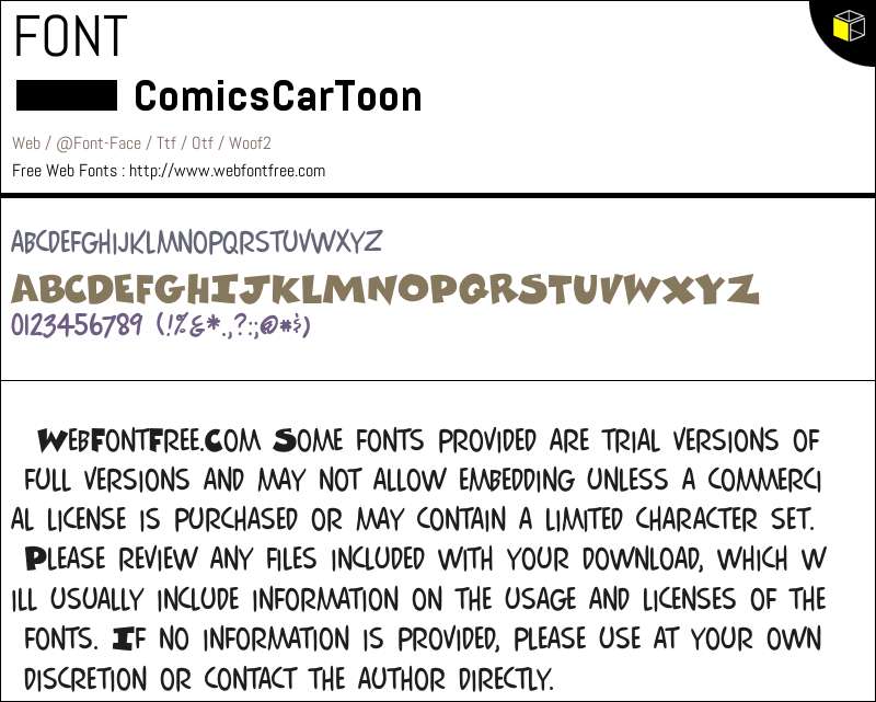 ComicsCarToon Regular Fonts Downloads - WebFontFree.Com