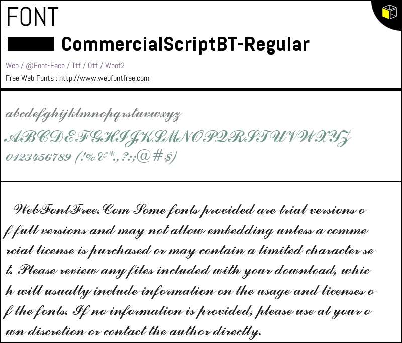 Commercial Script BT Fuentes Descargar - WebFontFree.Com