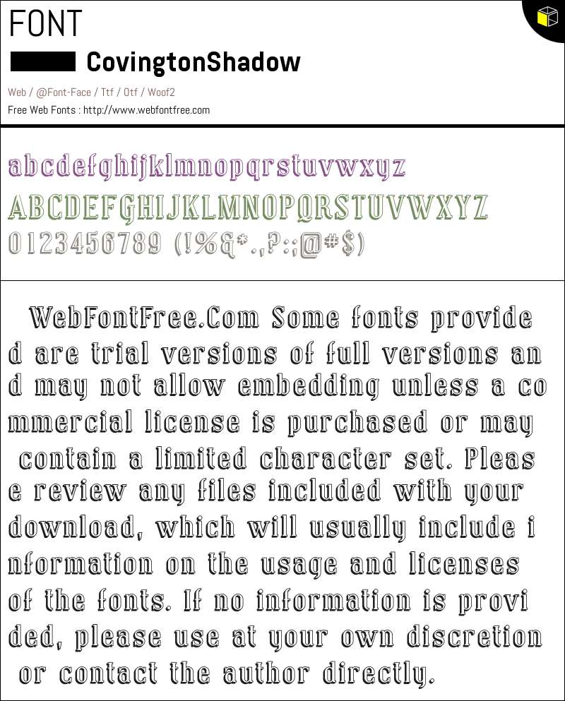 Covington Shadow Fonts Downloads - WebFontFree.Com