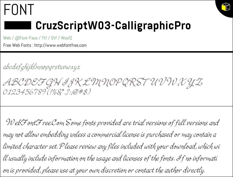 Cruz Script W03CalligraphicPro Fonts Downloads - WebFontFree.Com