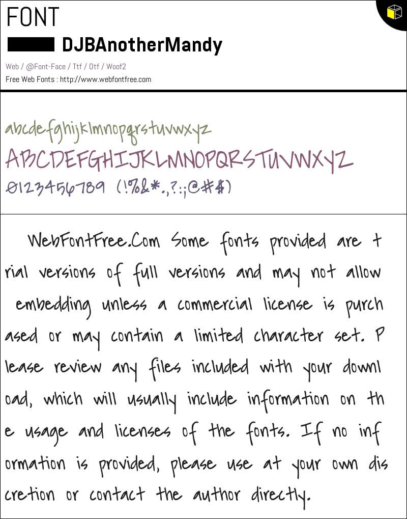 Mandy Font DJB Another Mandy Fonts Downloads - WebFontFree.Com