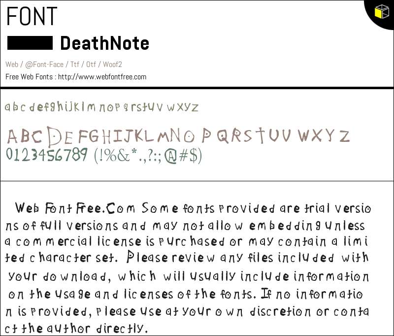 Death Note Fonts Downloads - WebFontFree.Com