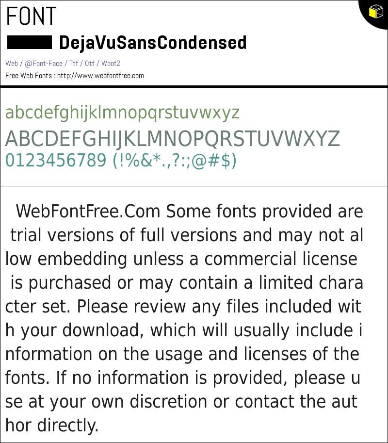 DejaVu Sans Condensed Fonts Downloads - WebFontFree.Com