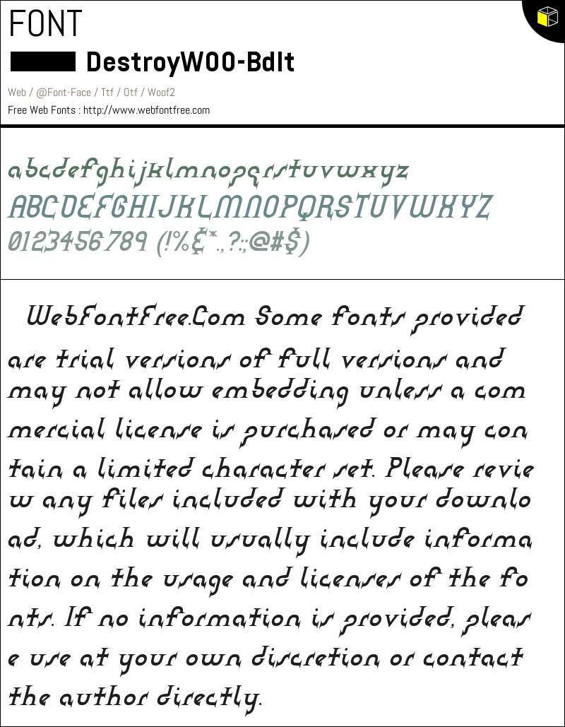 DestroyBoldItalic Fonts Downloads - WebFontFree.Com