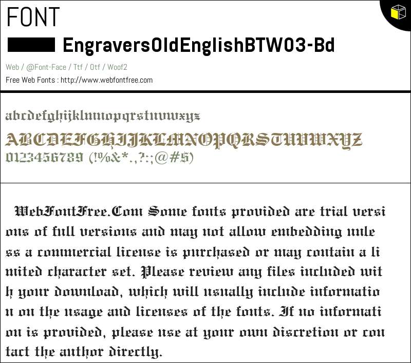 Engravers Old English BT W03 Bd Fonts Downloads - WebFontFree.Com