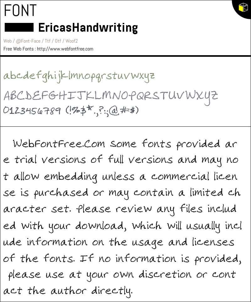 EricasHandwriting Fonts Downloads - WebFontFree.Com