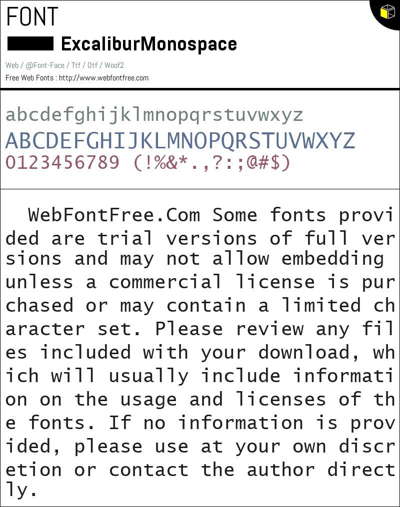 Excalibur Monospace Fonts Downloads - WebFontFree.Com