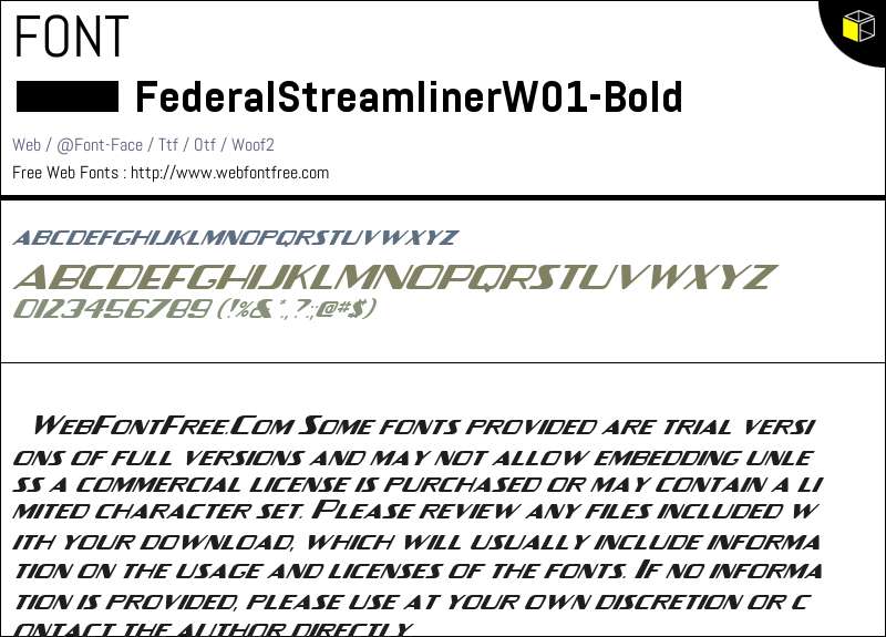 Federal Streamliner W01 Bold Fonts Downloads - WebFontFree.Com