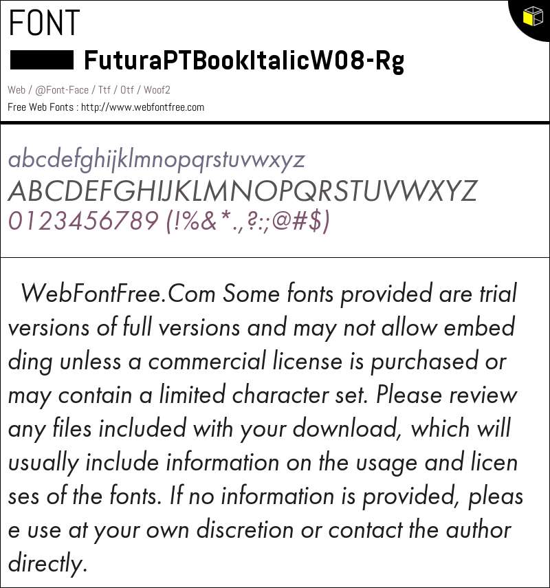 Report Rg Font Futura PT Book Italic W08 Rg Fonts Downloads - WebFontFree.Com
