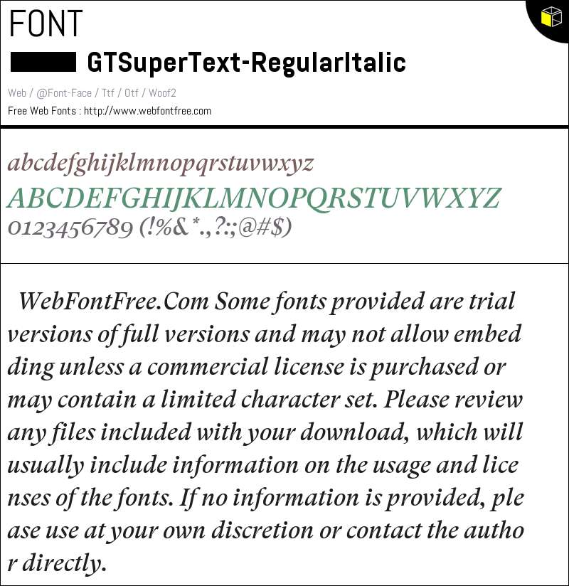 GT Super Text Regular Italic Fonts Downloads - WebFontFree.Com