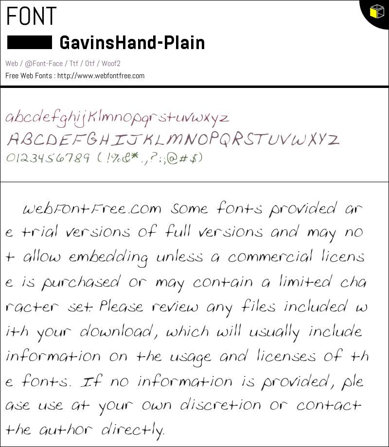 GavinsHand Regular Fonts Downloads - WebFontFree.Com